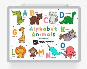 Procreate Stamps, 36 Alphabet Animals Procreate Stamp, Safari Animal Brushes for Kid, Letters for Kids Stamp, Digital Download