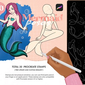 30 Mermaid Procreate Stamps, Mermaid Guide Brush Stamp, Mermaid Pose Stamps, Mermaid Body Stamps, Mermaid Base Procreate Stamps