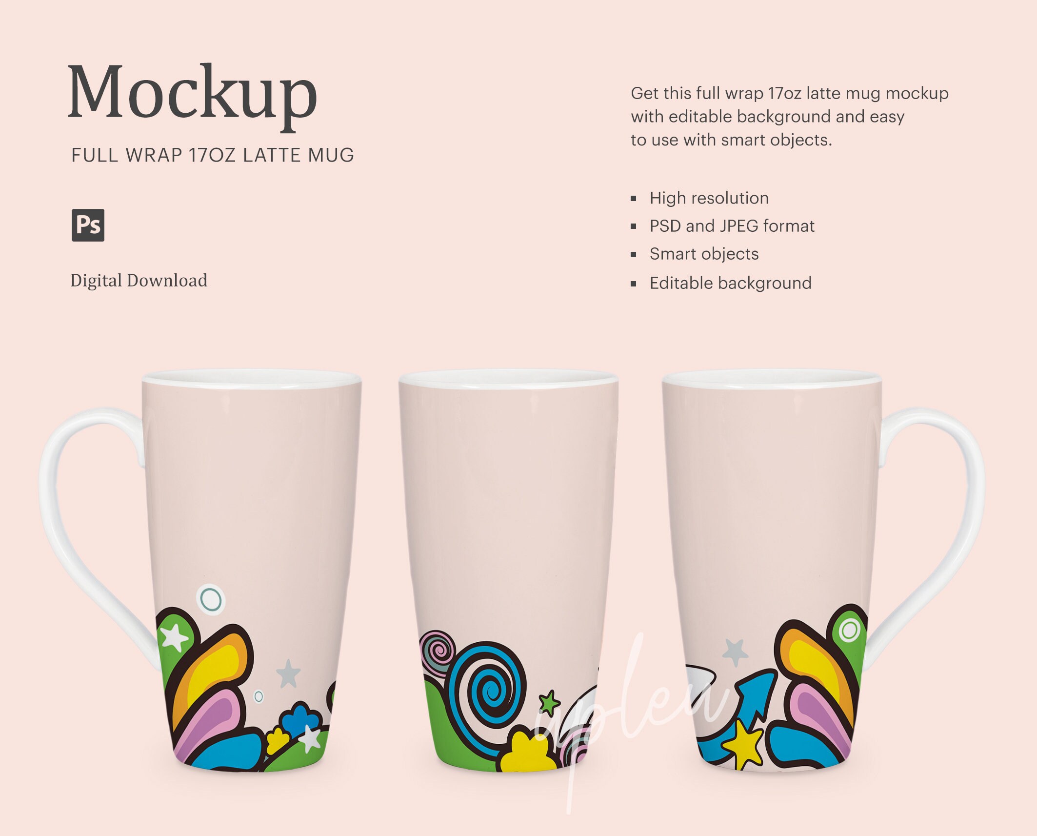 Full Wrap 17oz Latte Mug Mockup Latte Mug Mockup Full Wrap