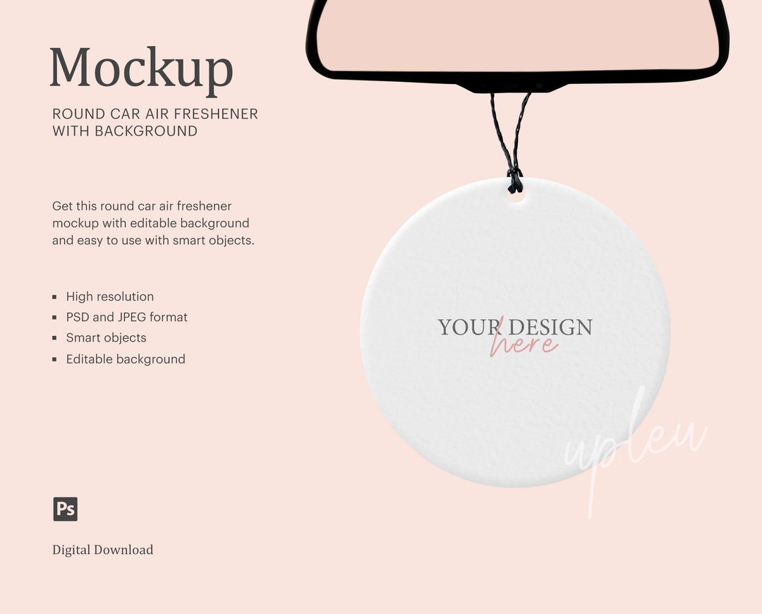 Round Car Air Freshener With Background Mockup, Car Air Freshener Mock