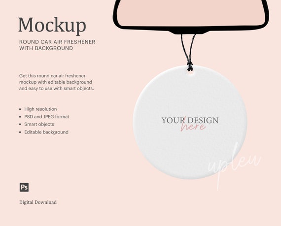 Runder Auto-Lufterfrischer mit Hintergrund-Mockup, Auto-Lufterfrischer  Mock-up Kompatibel mit Affinity Designer Smart Objekt - .de
