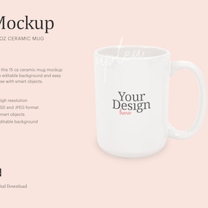 15 Oz Mug Mock Up, Ceramic Mug Mock Up, Coffee Mug Mock Up | Editable Background | Compatible With Affinity Designer | Smart Object