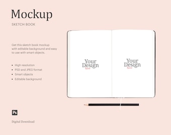 Sketchbook Mockup, Sketching Book Mockup, Journal Sketches Book | Editable Background - Smart Object