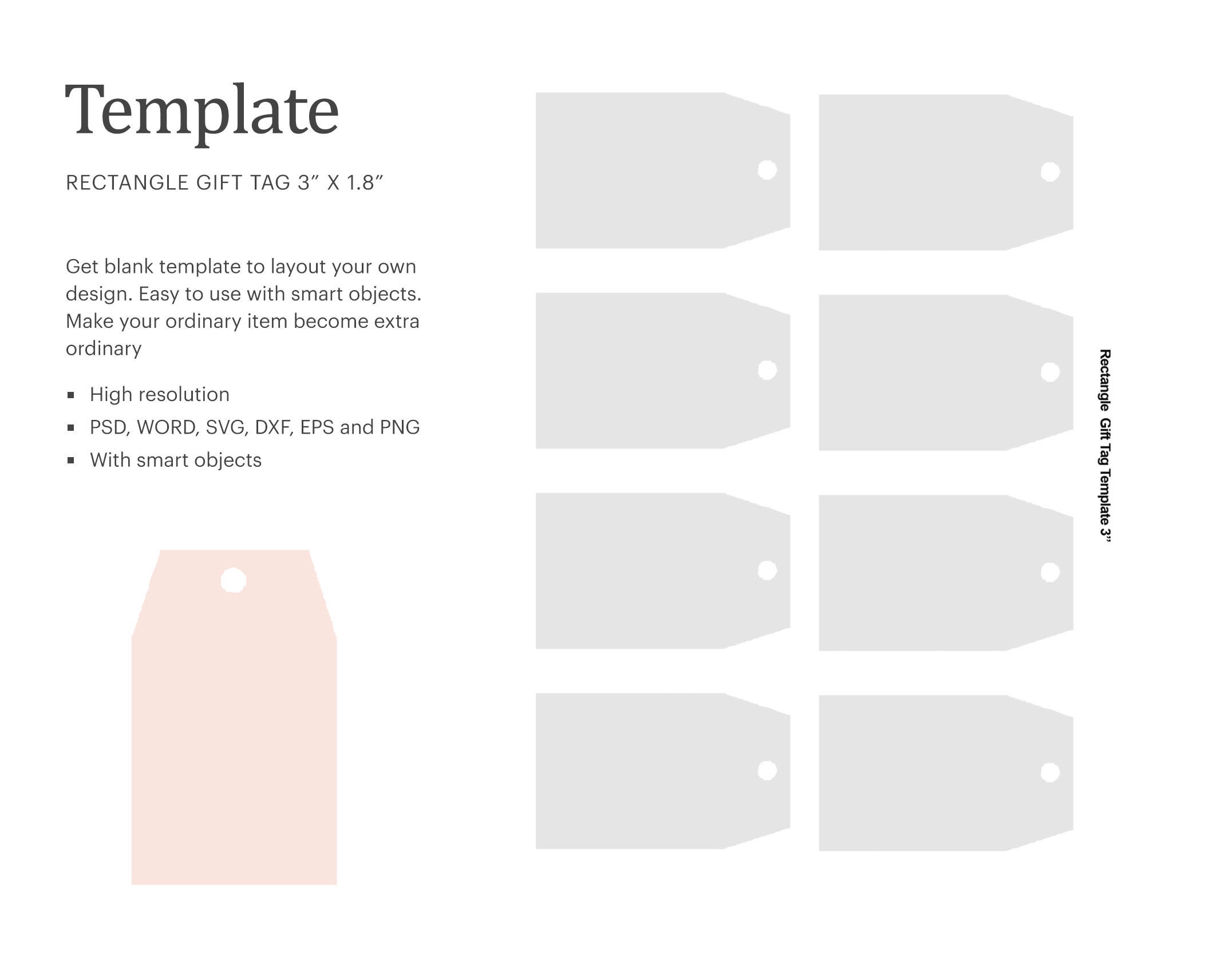 Rectangle Shape Gift Tag Template 3x1.8 Blank Etsy