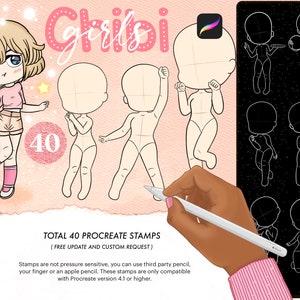40 Chibi Poses Procreate Stamps, Chibi Figure Brush Set, Chibi Poses Stamp Brushes, Body Stamps Kawaii, Anime Procreate Stamps