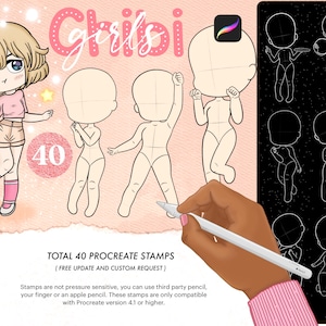 40 Chibi Poses Procreate Stamps, Chibi Figure Brush Set, Chibi Poses Stamp Brushes, Body Stamps Kawaii, Anime Procreate Stamps