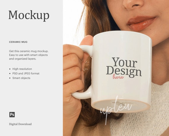Download Coffee Mug Mock Up Model Holding Coffee Mug Mockup 15oz Etsy