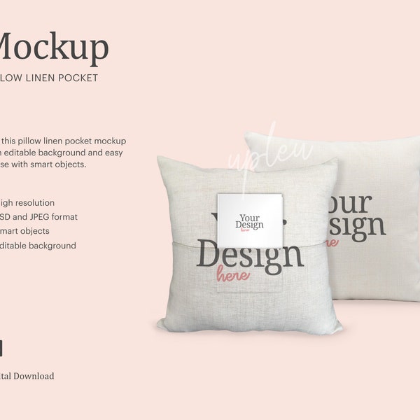 Pillow Linen Pocket Mock Up, Pillow Pocket Mock Up, Pillow Book Pocket Mock Up | Compatible With Affinity Designer - Smart Object