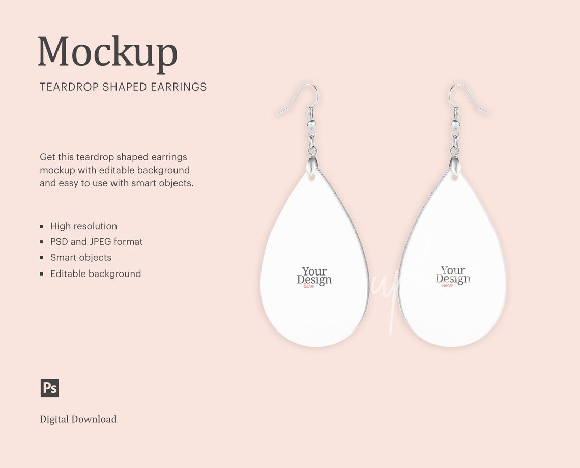 Teardrop Earrings Mock Up Hook Earrings Mock Up Sublimation Etsy España