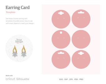 Round Earring Card Template, Earring Card SVG, Hook Earring Card Display, Earring Display SVG | Cricut Silhouette | Psd, SVG, Png, Dxf