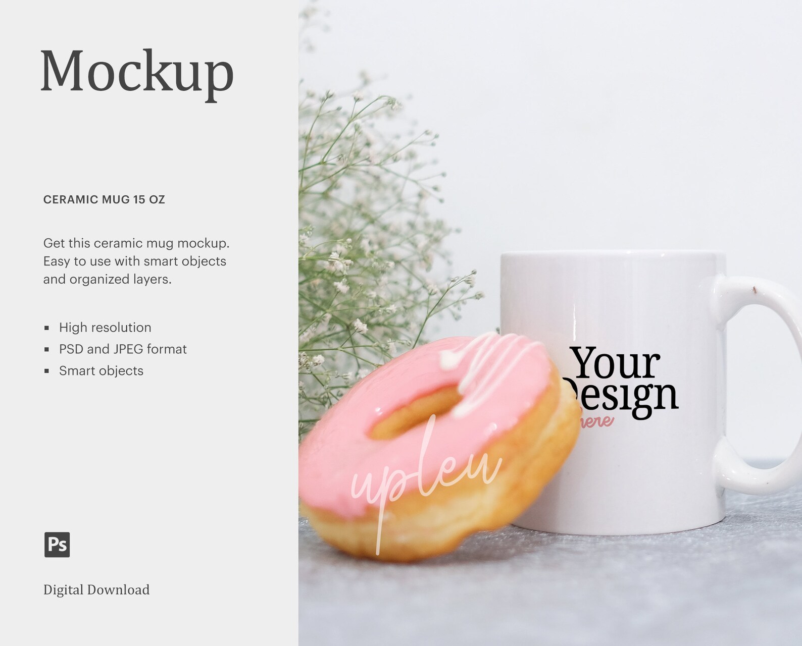 Download 15oz Mug Mockup White Mug Mockup With Doughtnut & White | Etsy