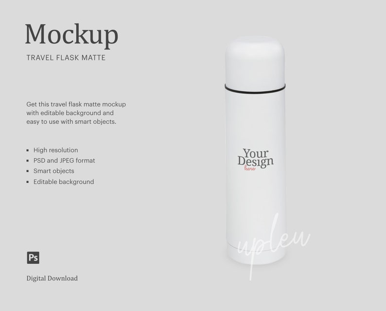 Insulated Water Bottle Mock Up Stainless Steel Travel Flask Mock Up Compatible With Affinity Designer Travel Flask Matte Mock Up