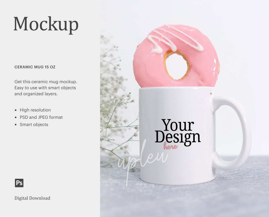 Download 15oz Mug Mockup Doughnut And Coffee Mug Mockup Styled ...