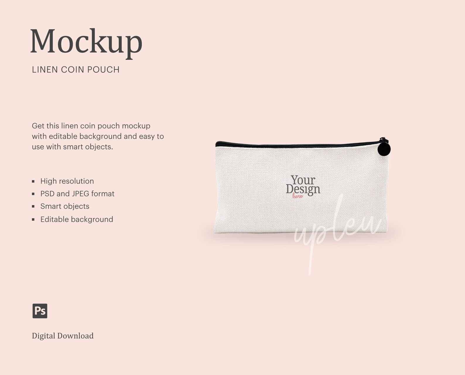Linen Coin Zipper Pouch Mock Up Coin Purses Mock Up Makeup