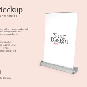 Table Top Banner Mock Up, Table Banner Mock Up, Rectractable Table Banner Mock Up, Banner Mock Up | Editable Background | Smart Object