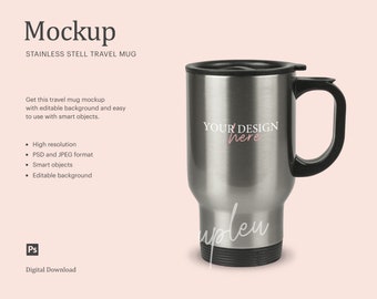 Stainless Steel Travel Mug Mockup, Insulated Stainless Steel Travel Mug Mockup | Compatible With Affinity Designer - Smart Object