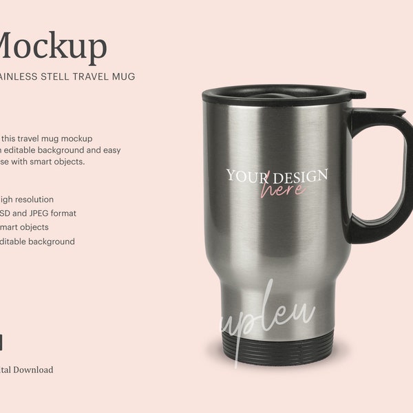 Stainless Steel Travel Mug Mockup, Insulated Stainless Steel Travel Mug Mockup | Compatible With Affinity Designer - Smart Object
