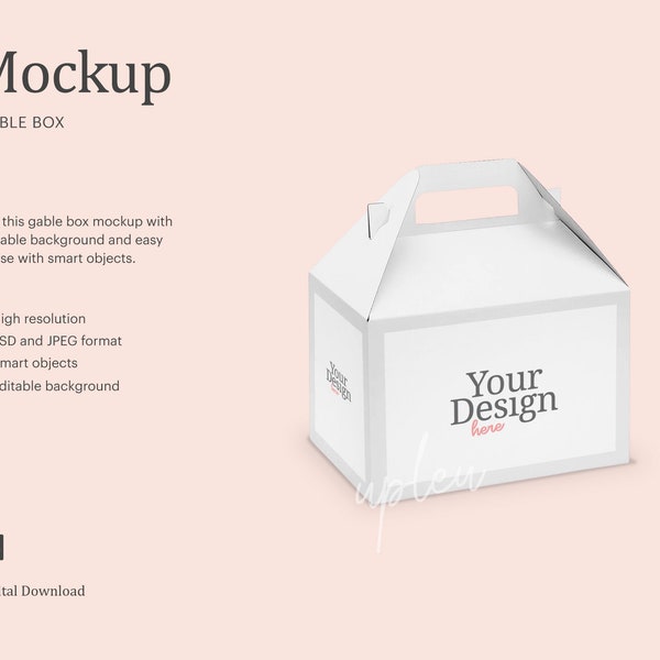 Gable Box Mockup, Sublimation Gable Box Mockup, Kraft Box Mockup | Editable Backgroun | Editable Color | Smart Object