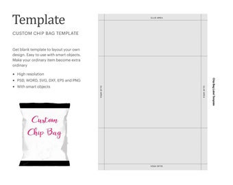 Custom Chip Bag Size 6.36&quot; x 4.7&quot; Blank Template, Party Favor, Custom Snack Bags | Cricut Silhouette | Silhouette Studio | Paper Size Letter