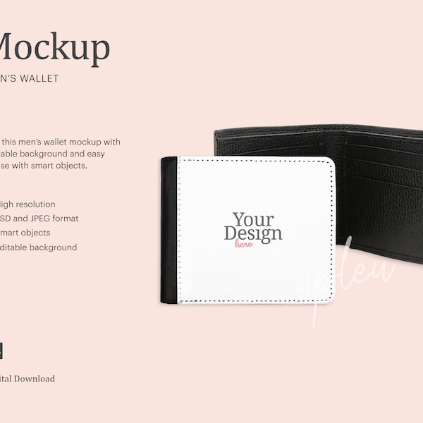 Men's Leather Wallet Mockup, Wallet Mockup, Wallet PU Leather, Men's Wallet Mockup | Compatible With Affinity Designer - Smart Object