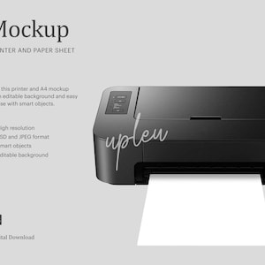 Printer And Paper Sheet Mockup, Home Printer Mockup, Page Printing, Printer Mockup Compatible With Affinity Designer Smart Object image 2