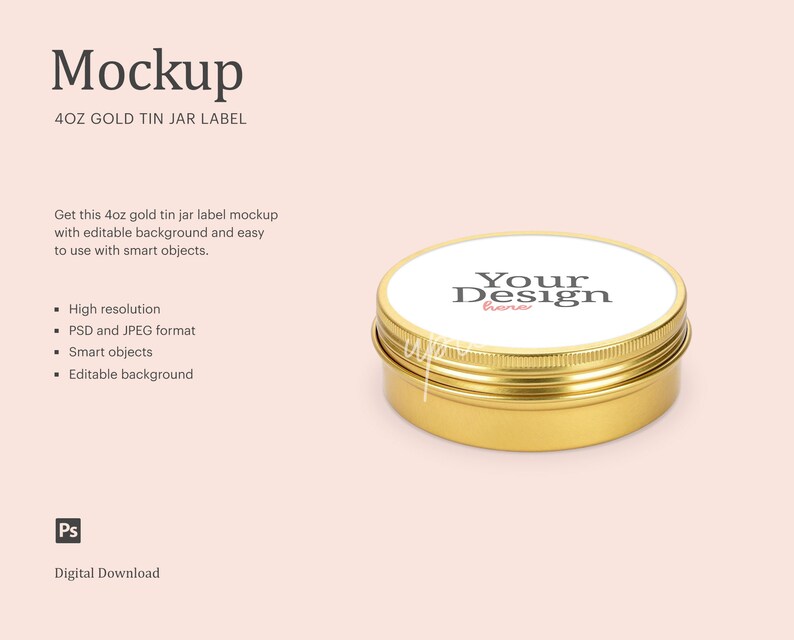 Download 4oz Gold Tin Jar Label Mock Up Cosmetic Jar Label Mock Up | Etsy