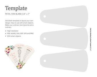 Petal Fan 3.5&quot;x7&quot; Template, Wedding Program Petal Fans, Fan Program Template | Cricut Silhouette | Silhouette Studio | Paper Size Letter