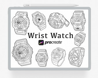 Procreate Stempel, 26 Armbanduhr Procreate Stempel, Uhren Stempel gebürstet, Analog-Digitaluhr, Damenuhr Procreates Pinselstempel
