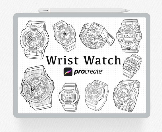 Procreate Stamps, 26 Wrist Watch Procreate Stamp, Watches Stamp Brushes, Analog Digital Watch, Women Watch Procreates Brush Stamp