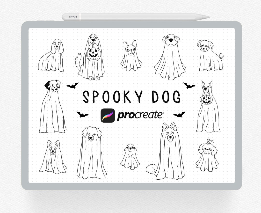 Procreate Stamp, 30 Spooky Dogs Procreate Stamps, Procreates Digital