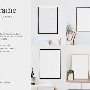 May include: Four white frames with black borders are displayed on a white wall. The frames are arranged in a grid pattern. The frames are empty and ready for your artwork or photos.