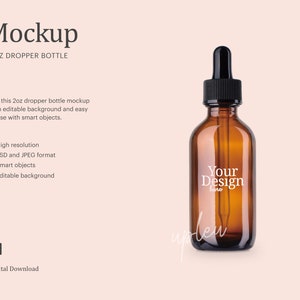 2oz Glass Dropper Bottle Mock Up, Amber Glass Dropper Bottle Mock Up, Essential Oil Bottle Mokc Up | Editable Background - Smart Object