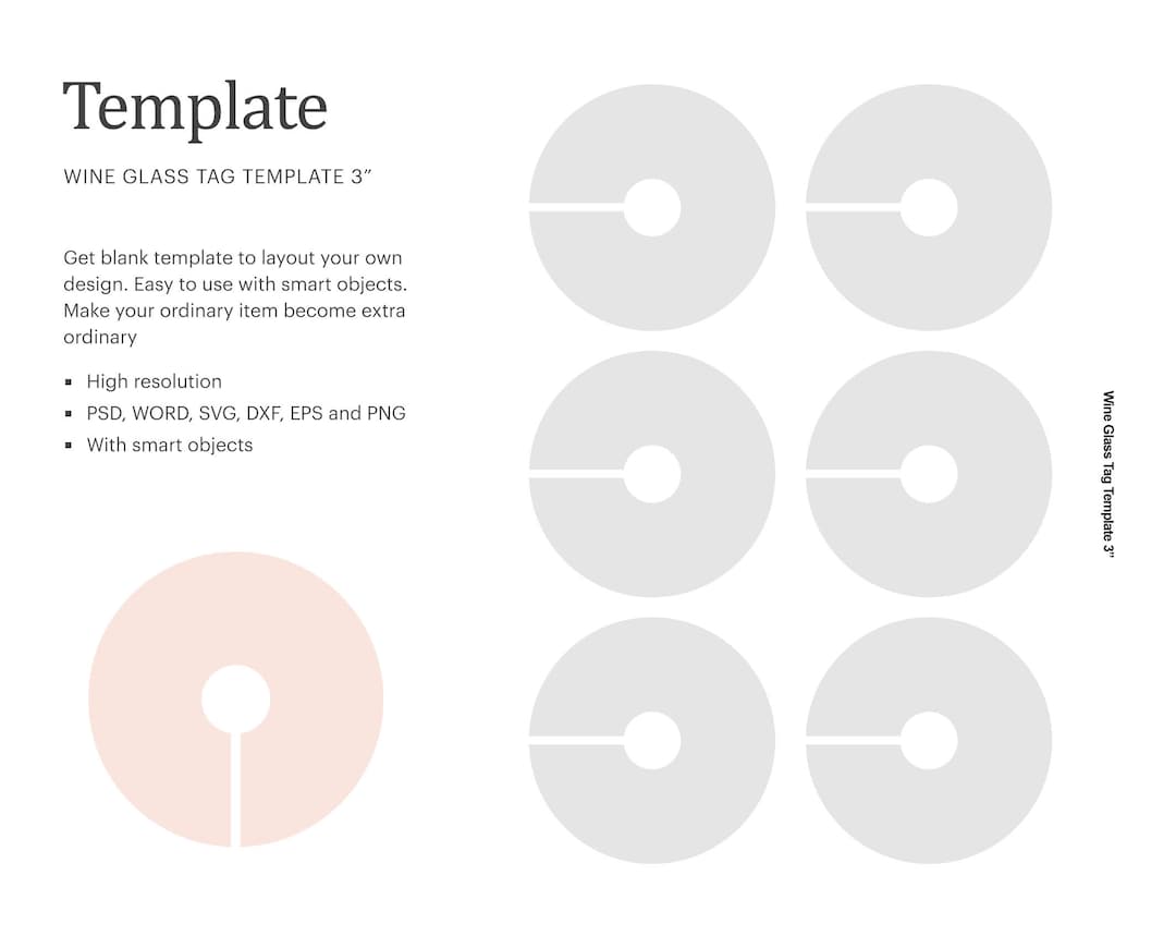 Wine Glass Tag Blank Template, Party Favor Wine Glass Tag, Wine Glass