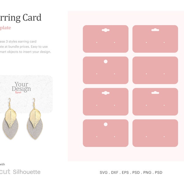 Stud Earring Display Card, Earring Card SVG, Earring Holder Card, Earring Display SVG | Cricut Silhouette | Psd, SVG, Png, Dxf