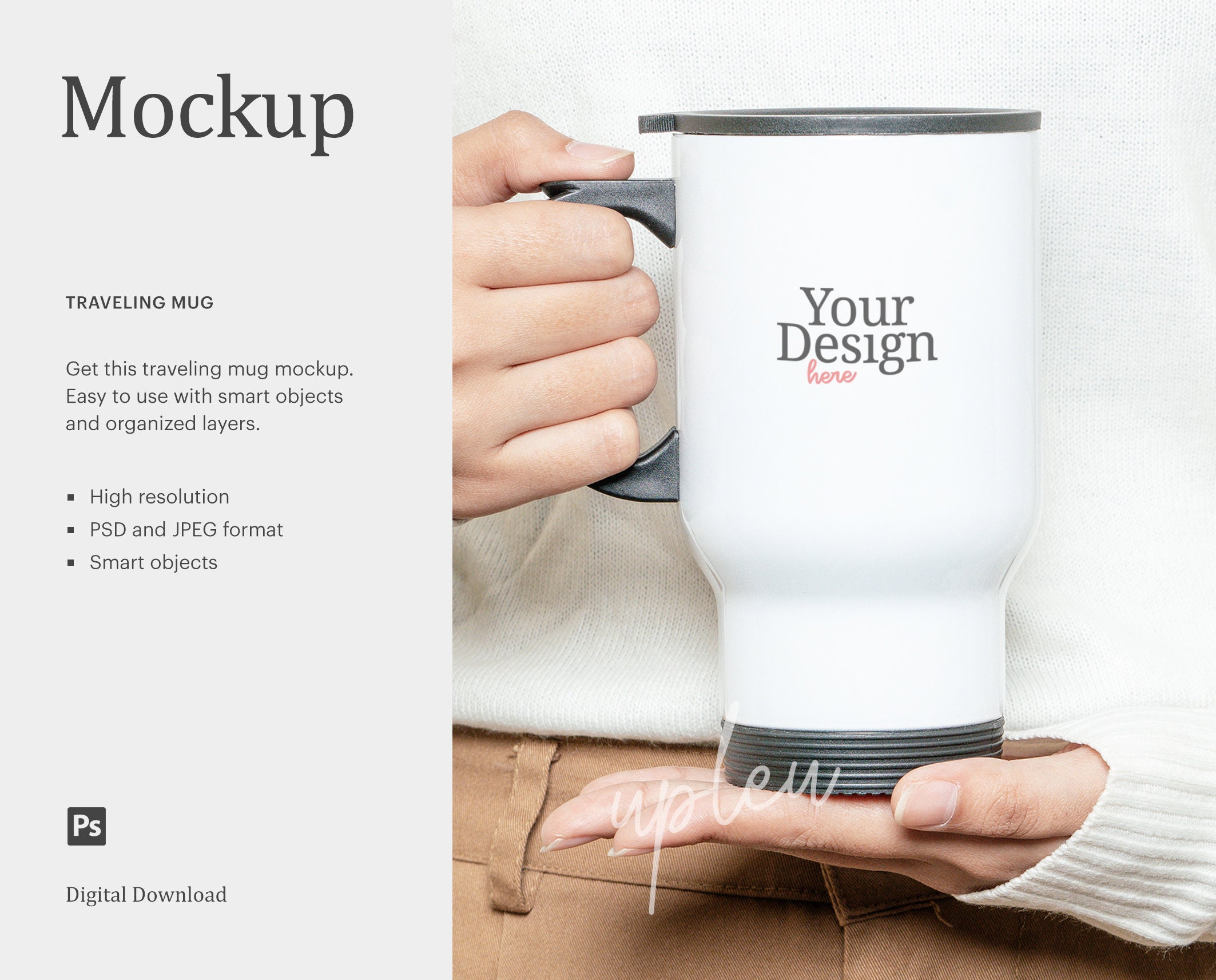Download Travel Mug Mock Up Woman With Knit Sweater Holding Travel Mug Etsy