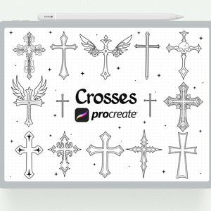 Procreate Stamp, 17 Crosses Procreate Stamp, Cross Brush Tattoo Designs, Procreate Brushset.