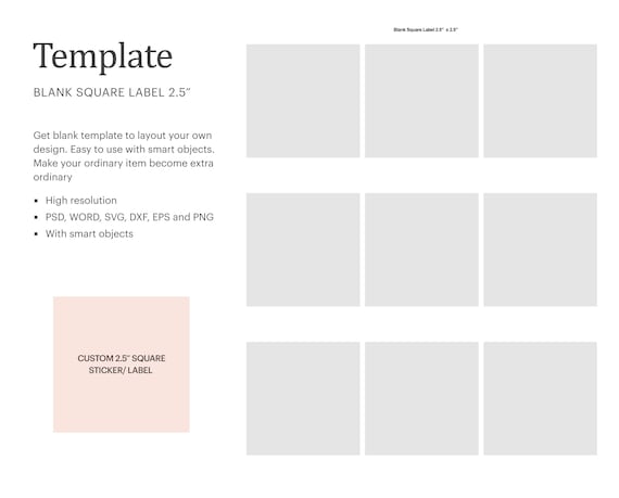 2.5 X 2.5 Blank Square Label Template - Etsy
