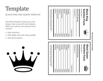 Black King And Queen Nutrition Fact Template, Party Favor Nutrition Fact Label | Cricut Silhouette | Silhouette Studio | Paper Size Letter