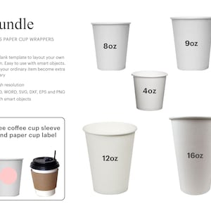BÜNDEL Pappbecher Wrapper Blanko Vorlage, Kaffeetasse Wrapper Vorlage, Party Favor Cup Wrapper, Blank Pappbecher Wrapper