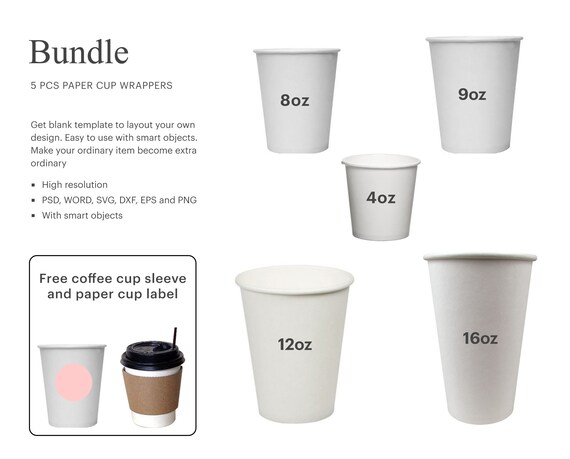 BUNDLE Paper Cup Wrapper Blank Template, Coffee Cup Wrapper Template, Party  Favor Cup Wrapper, Blank Paper Cup Wrapper 