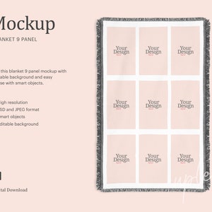 9 Panel Photo Blanket Mockup, Sublimation Blanket Mockup, Throw Blanket 9 Panel Mock Up | Compatible With Affinity Designer - Smart Object