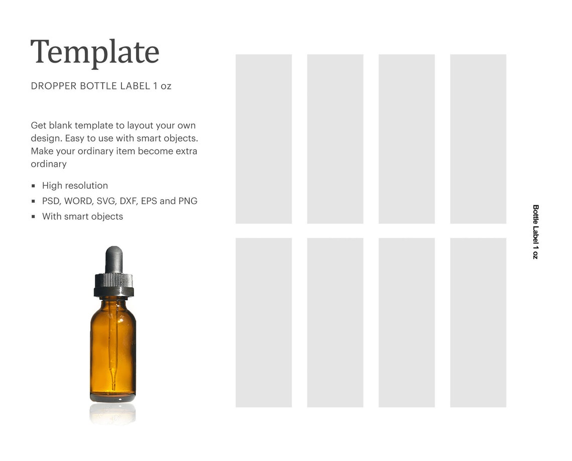 1 Oz Dropper Bottle Blank Label Template Dropper Bottle Blank Etsy