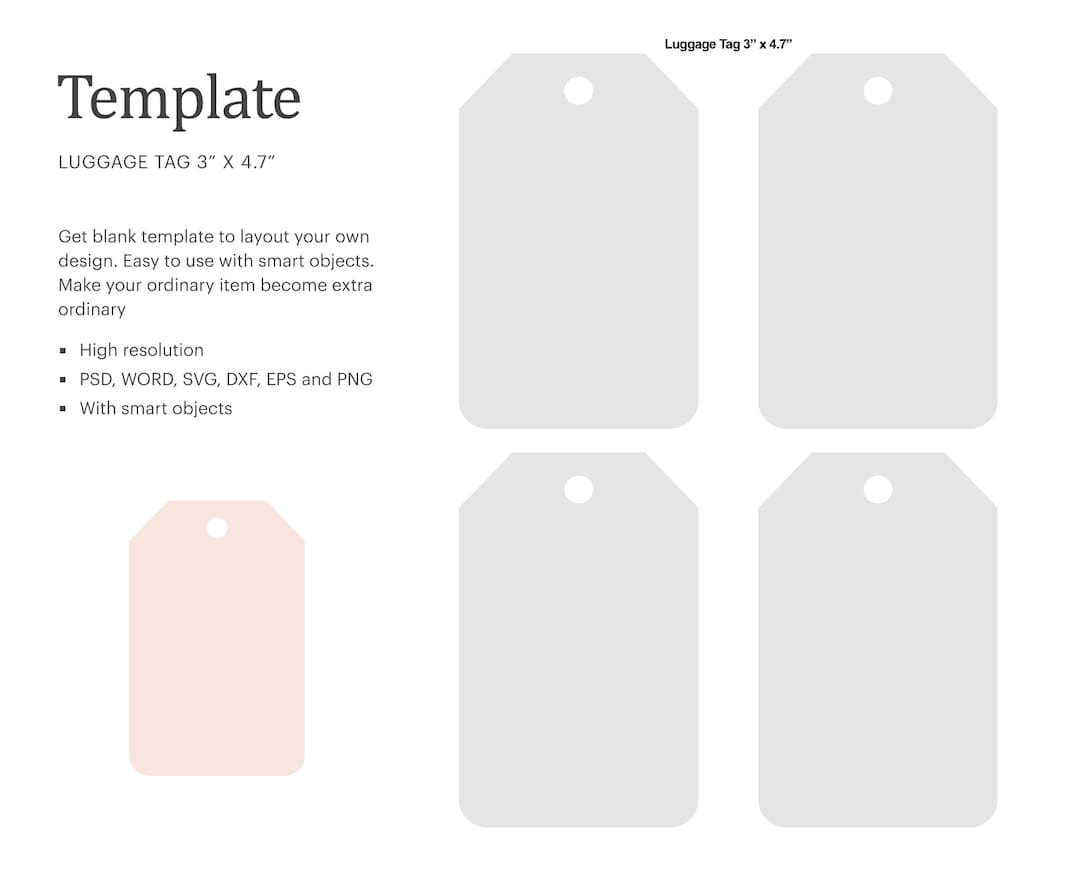 Luggage Tag Blank Template 3 X 4.7, Bag ID Tag Template, Baggage Tag