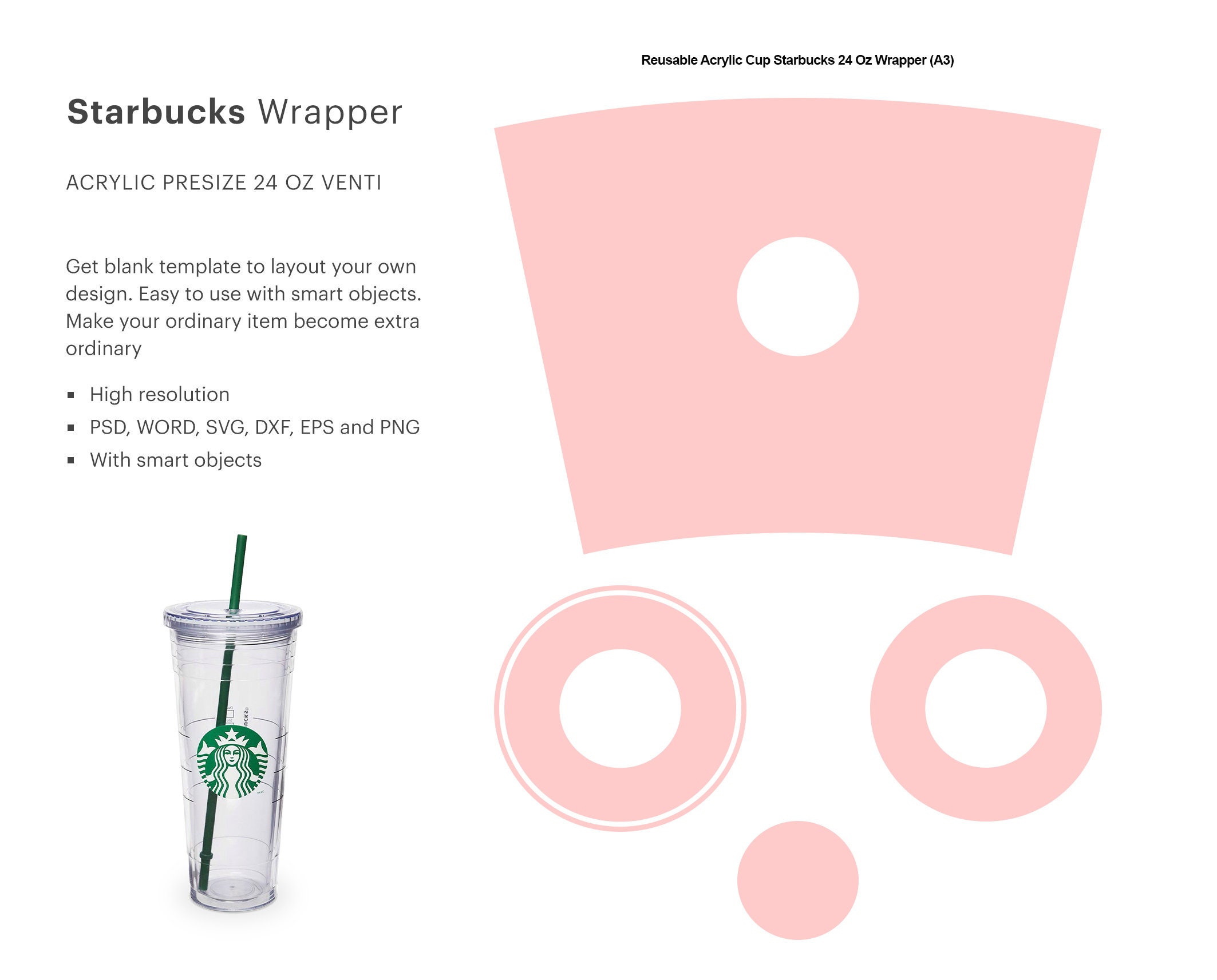 22 Oz Reusable Coffee Cup Blank Wrapper Template, Venti Acrylic Tumbler  Wrapper  Cricut Silhouette  Silhouette Studio  Paper Size A22 With Starbucks Create Your Own Tumbler Blank Template