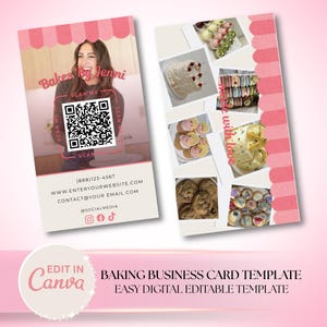 DIY Baking Business Card Template, Editable Bakery Business Card, QR Code Card, Pink Bakery Card, IG Business Card, Dessert Business, Canva