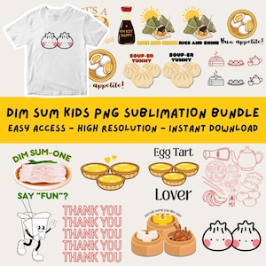 Kids Trendy Funny Dim Sum PNG Bundle, Kawaii Food Dumpling Shirt Design, Bao Bun, Dim Sum Doodles, Commercial Use PNGs SVG for Sublimation