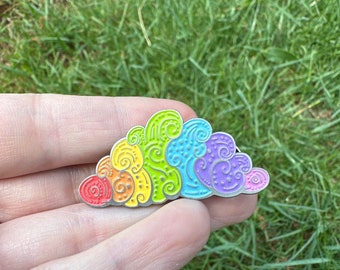 Rainbow cloud enamel pin | happy, swirly, soft enamel pins