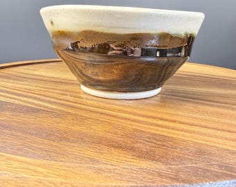 Wheel thrown alabaster and mirrored spouted matcha/mixer bowl