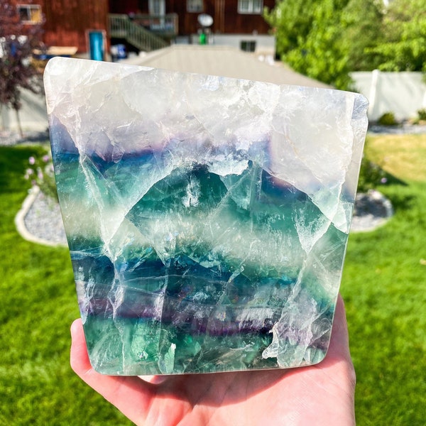 Grote natuurlijke regenboog fluoriet freeform kristal, kristal freeform, helende kristal, natuurlijk kristal, regenboog fluoriet