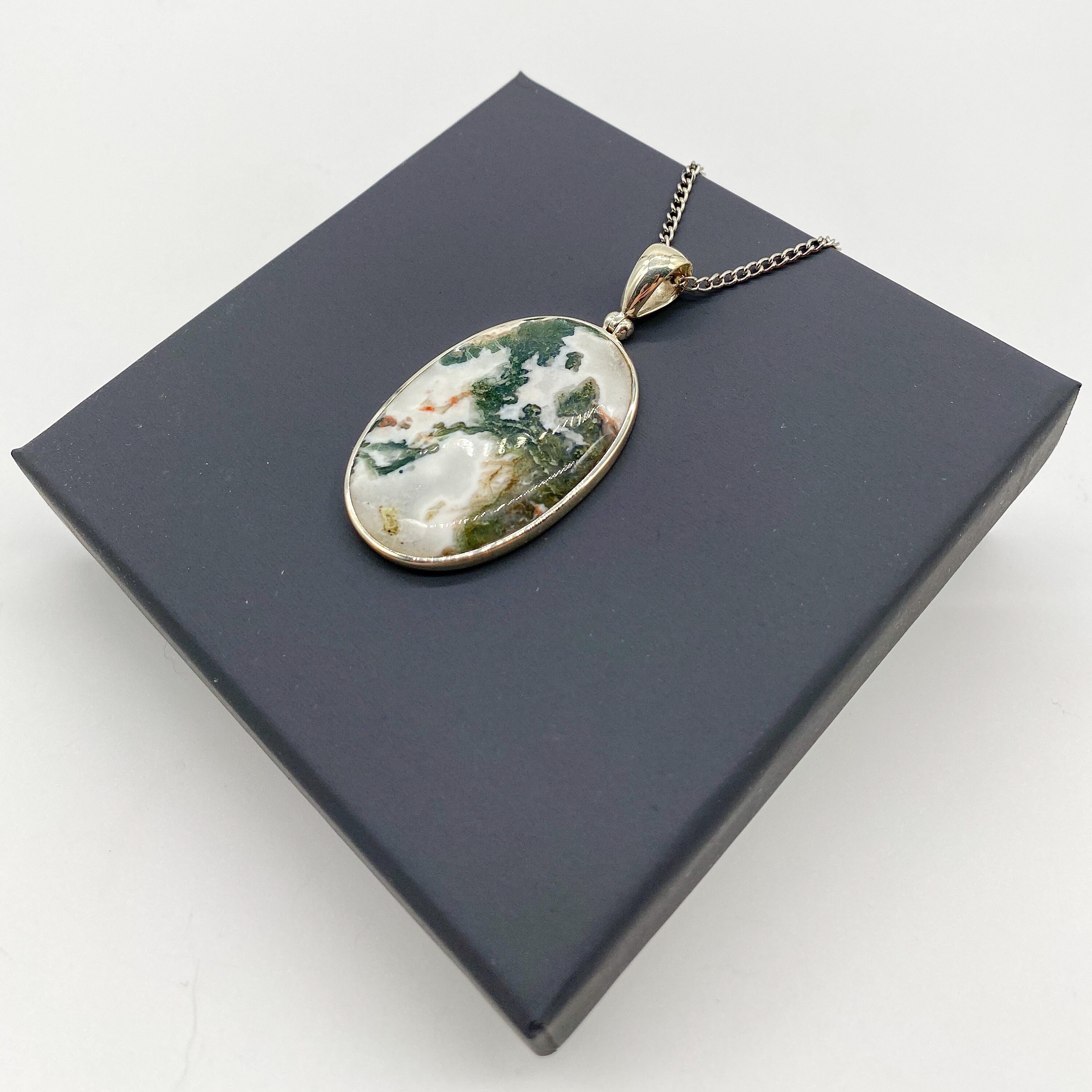 Green Moss Agate 925 Sterling Silver Crystal Pendant Necklace | Etsy